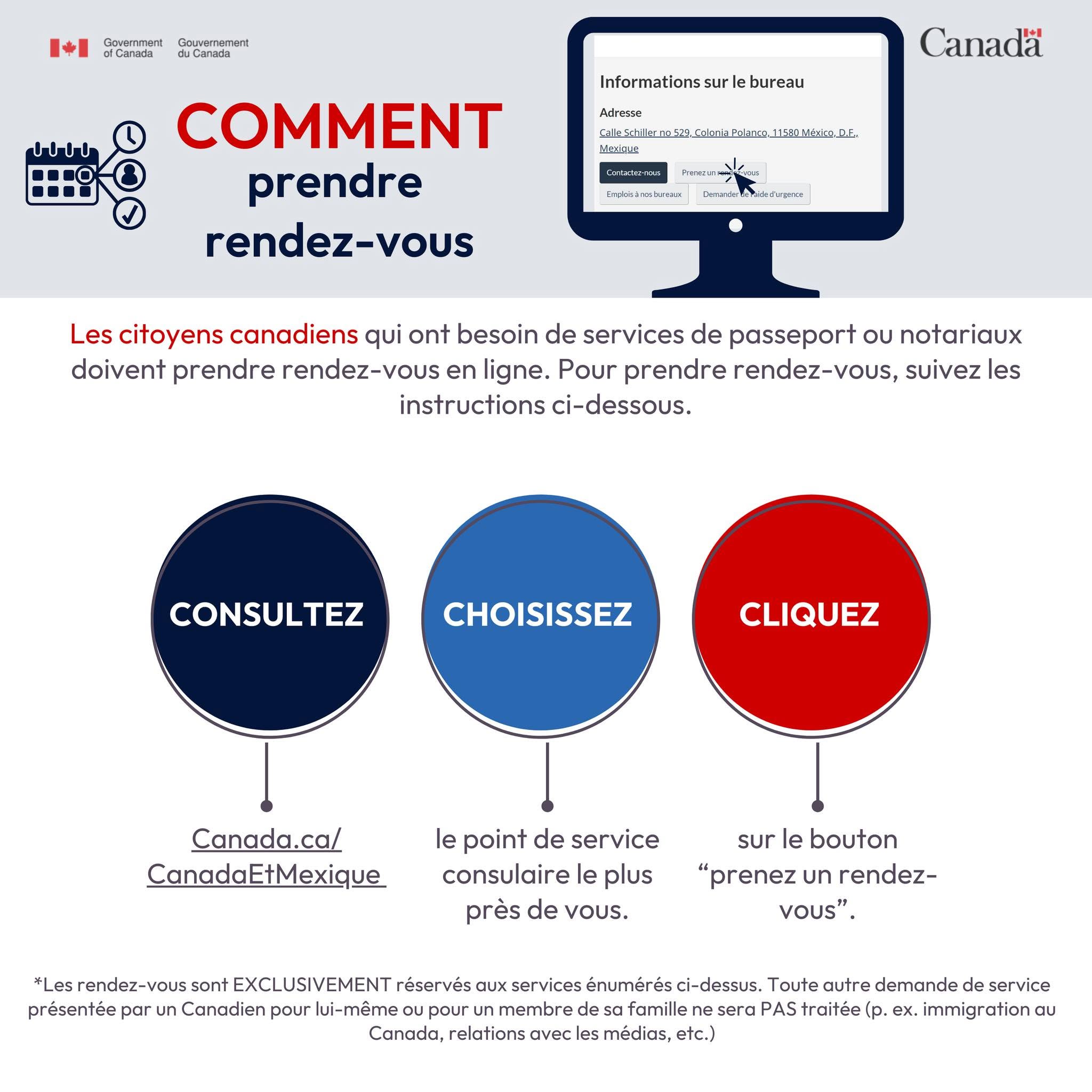 Prendre rendez-vous pour les services de passeport ou notariaux